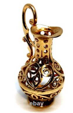 Large Ornate Jug Charm Fob Pendant Solid 9 ct Gold Pitcher Water Wine Server