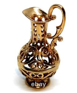 Large Ornate Jug Charm Fob Pendant Solid 9 ct Gold Pitcher Water Wine Server