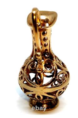 Large Ornate Jug Charm Fob Pendant Solid 9 ct Gold Pitcher Water Wine Server