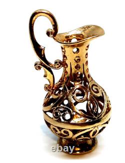 Large Ornate Jug Charm Fob Pendant Solid 9 ct Gold Pitcher Water Wine Server