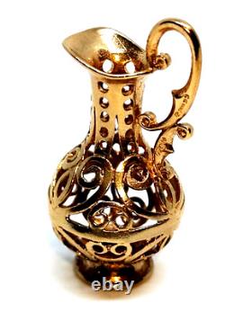 Large Ornate Jug Charm Fob Pendant Solid 9 ct Gold Pitcher Water Wine Server