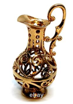 Large Ornate Jug Charm Fob Pendant Solid 9 ct Gold Pitcher Water Wine Server