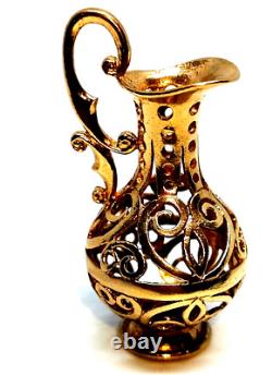 Large Ornate Jug Charm Fob Pendant Solid 9 ct Gold Pitcher Water Wine Server