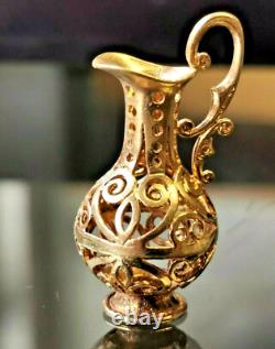 Large Ornate Jug Charm Fob Pendant Solid 9 ct Gold Pitcher Water Wine Server