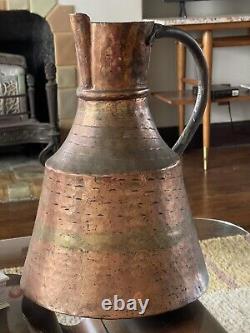 Large Primitive Copper Hammered Forged Jug Pitcher Vessel Antique Water Wine