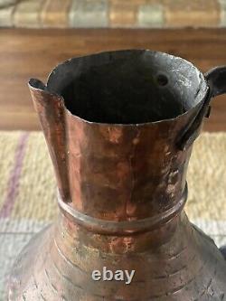 Large Primitive Copper Hammered Forged Jug Pitcher Vessel Antique Water Wine