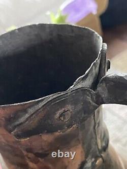 Large Primitive Copper Hammered Forged Jug Pitcher Vessel Antique Water Wine