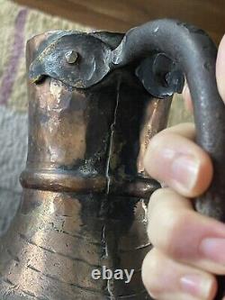 Large Primitive Copper Hammered Forged Jug Pitcher Vessel Antique Water Wine