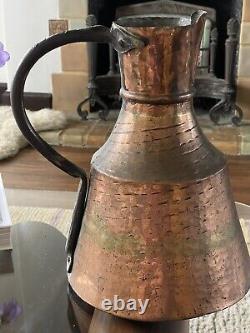 Large Primitive Copper Hammered Forged Jug Pitcher Vessel Antique Water Wine