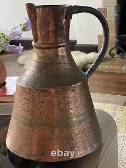 Large Primitive Copper Hammered Forged Jug Pitcher Vessel Antique Water Wine