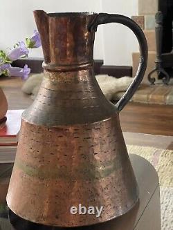 Large Primitive Copper Hammered Forged Jug Pitcher Vessel Antique Water Wine