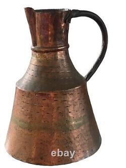 Large Primitive Copper Hammered Forged Jug Pitcher Vessel Antique Water Wine