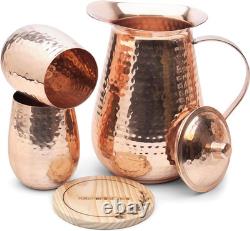 Large Pure Copper Pitcher (70 Oz. /2000 Ml) with 2 Tumblers for Drinking Water