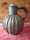 Large Vintage Brass Metal Water Pitcher Jug Container Striped Design Round Ball