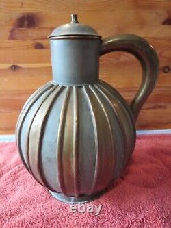 Large Vintage Brass Metal Water pitcher jug container Striped design round ball