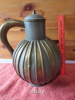 Large Vintage Brass Metal Water pitcher jug container Striped design round ball