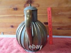 Large Vintage Brass Metal Water pitcher jug container Striped design round ball