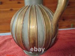 Large Vintage Brass Metal Water pitcher jug container Striped design round ball