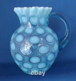 Large Vintage Fenton Northwood Blue Opalescent Glass Coin Spot Water Pitcher