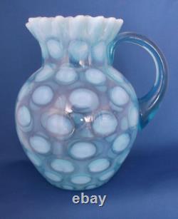 Large Vintage Fenton Northwood Blue Opalescent Glass Coin Spot Water Pitcher