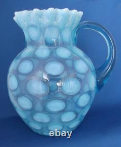 Large Vintage Fenton Northwood Blue Opalescent Glass Coin Spot Water Pitcher