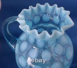 Large Vintage Fenton Northwood Blue Opalescent Glass Coin Spot Water Pitcher
