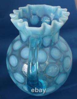 Large Vintage Fenton Northwood Blue Opalescent Glass Coin Spot Water Pitcher