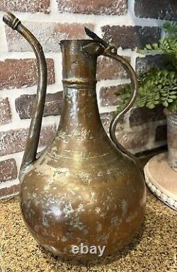 Large Vintage Rustic Hammered Turkish Ibrik Water Pitcher Jug Boho Vase NO LID