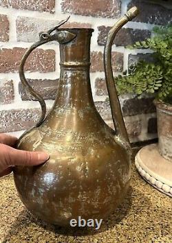 Large Vintage Rustic Hammered Turkish Ibrik Water Pitcher Jug Boho Vase NO LID