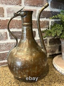 Large Vintage Rustic Hammered Turkish Ibrik Water Pitcher Jug Boho Vase NO LID