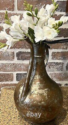 Large Vintage Rustic Hammered Turkish Ibrik Water Pitcher Jug Boho Vase NO LID