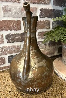 Large Vintage Rustic Hammered Turkish Ibrik Water Pitcher Jug Boho Vase NO LID