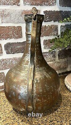 Large Vintage Rustic Hammered Turkish Ibrik Water Pitcher Jug Boho Vase NO LID