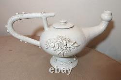 Large rare antique handmade Italian pottery teapot shaped water pitcher jug