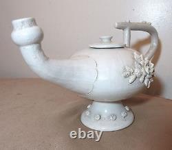 Large rare antique handmade Italian pottery teapot shaped water pitcher jug