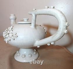 Large rare antique handmade Italian pottery teapot shaped water pitcher jug