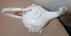 Large rare antique handmade Italian pottery teapot shaped water pitcher jug