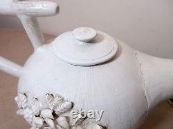 Large rare antique handmade Italian pottery teapot shaped water pitcher jug