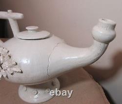 Large rare antique handmade Italian pottery teapot shaped water pitcher jug