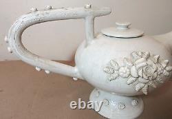 Large rare antique handmade Italian pottery teapot shaped water pitcher jug