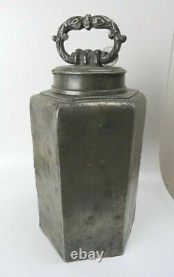 Large tall ANTIQUE PEWTER COLD WATER CONTAINER HEXAGONAL Jug carrying container