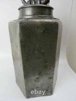Large tall ANTIQUE PEWTER COLD WATER CONTAINER HEXAGONAL Jug carrying container