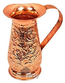 Leaf Floral Design Copper Jug Pitcher, Drinkware & Serveware, Ayurveda Water Pot