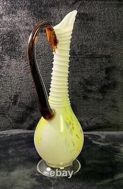 Long Neck Water Pitcher / Beverage Dispenser Glass Art Multicolor Water Jug