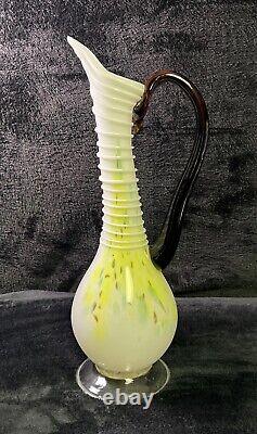 Long Neck Water Pitcher / Beverage Dispenser Glass Art Multicolor Water Jug