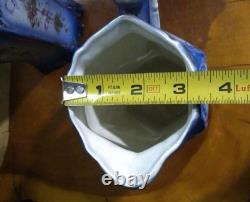 Lot Of 3 Graduating Blue & White With Gold Accents Porcelain Water Jugs / Pitchers