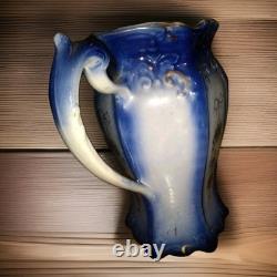 Lot Of 3 Graduating Blue & White With Gold Accents Porcelain Water Jugs / Pitchers