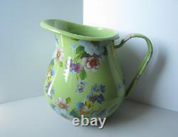 MacKenzie-Childs Flower Market Green Enamelled Metal Pitcher Water Jug 3 Quarts