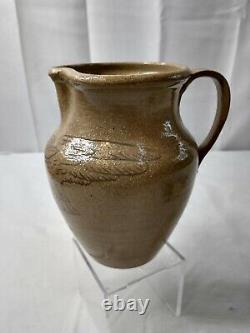 Marvin Bailey Folk Art Pitcher Pottery Signed Jug Eagle Fish Handle 6 3/8 tall