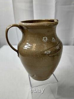 Marvin Bailey Folk Art Pitcher Pottery Signed Jug Eagle Fish Handle 6 3/8 tall